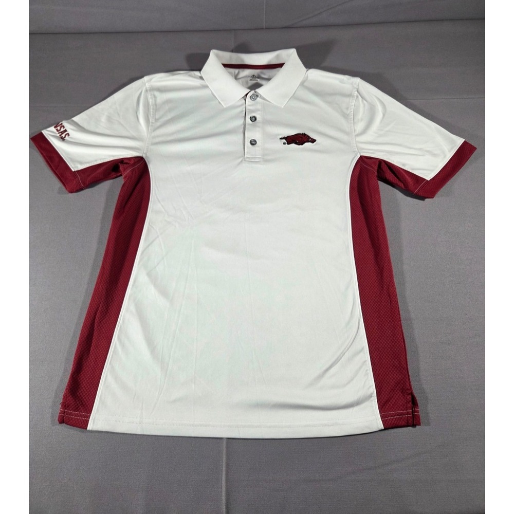 Knights Apparel Shirt Mens Medium White Maroon Arkansas Razorbacks Polo Stretch